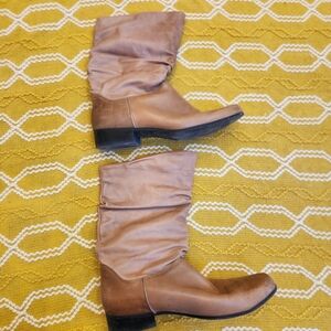 Tan leather mid calf boots